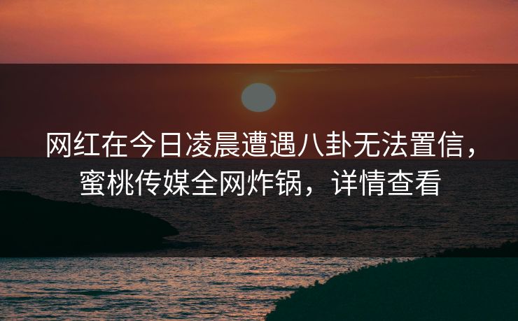 网红在今日凌晨遭遇八卦无法置信，蜜桃传媒全网炸锅，详情查看