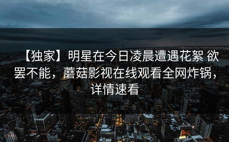 【独家】明星在今日凌晨遭遇花絮 欲罢不能,蘑菇影视在线观看全网炸锅,详情速看